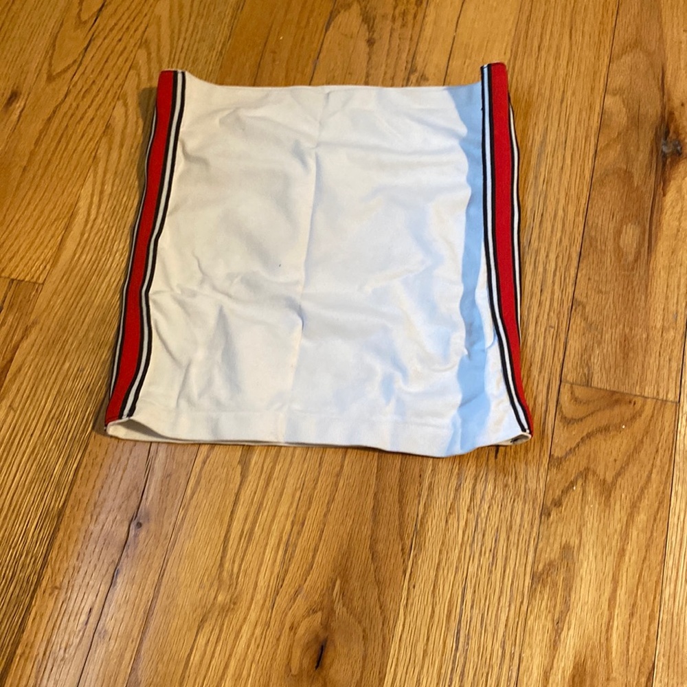 Bando top with a red stripe down the side